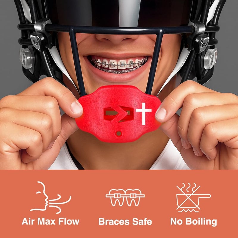 SLEEFS Football Mouth Guard - Youth Mouthguard with Strap - Lip/Teeth Protector Mouthpiece - No Boil - for Youth/Adults, Maximum Air Flow, for All Sports - Cross (Cross Red) - Image 2